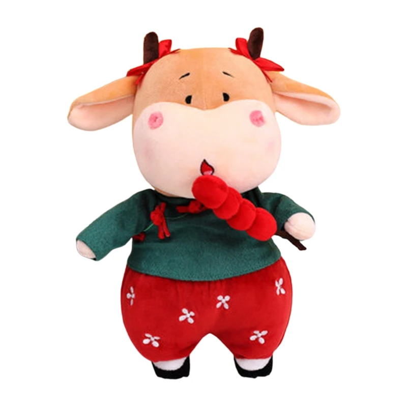 

2021 New Year Chinese Zodiac Ox Year Mascot Cattle Plush Toys Cotton Stuffed Red Cow Doll for Children Kids Birthday