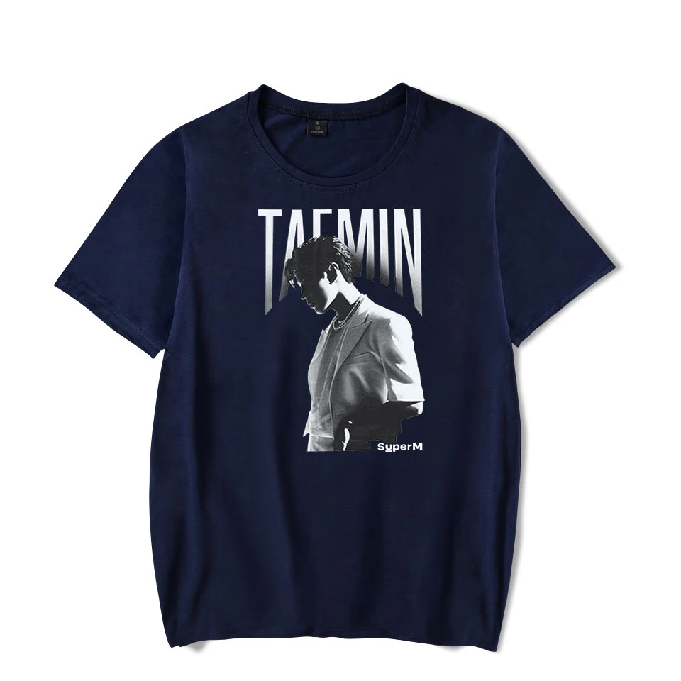navy blue TAEMIN Kpop Super T-shirts Streetwear Summer Fashion Hip Hop Men Women T Shirts O-neck Homme Tee Shirt Short Sleeve T-shirt Tops - Цвет: navy blue