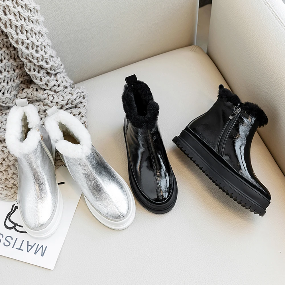 VAIR MUDO Winter Warm Ankle Boots Shoes Women Snow Boots Genuine Leather Lining Short Plush Women Boot For Winter Shoes DX77