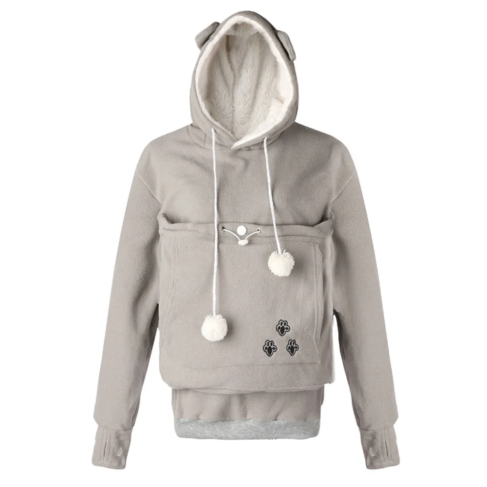 Женская и мужская теплая флисовая кофта с большим карманом капюшоном для