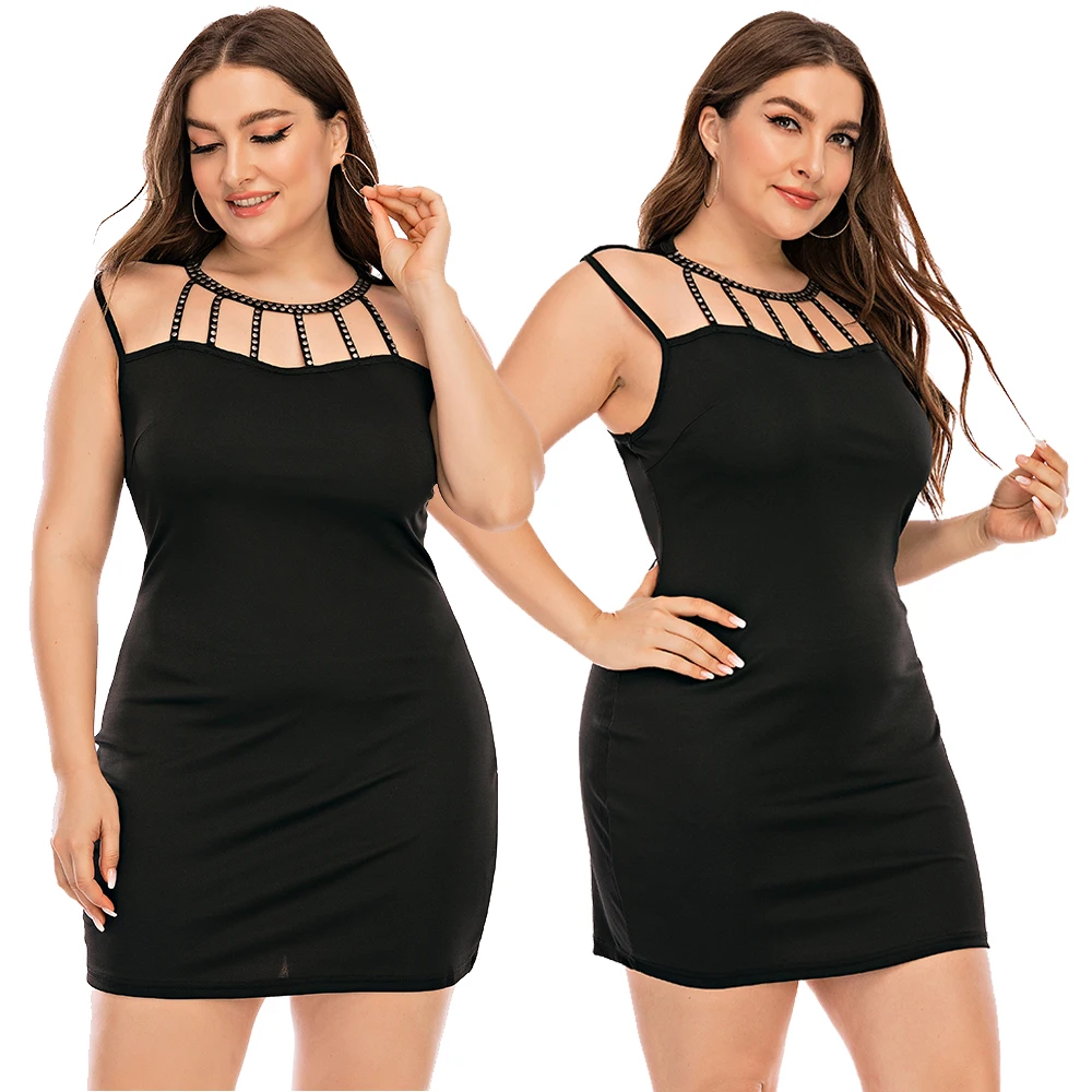 Женское кружевное платье без рукавов размера плюс черное сексуальное большого D30