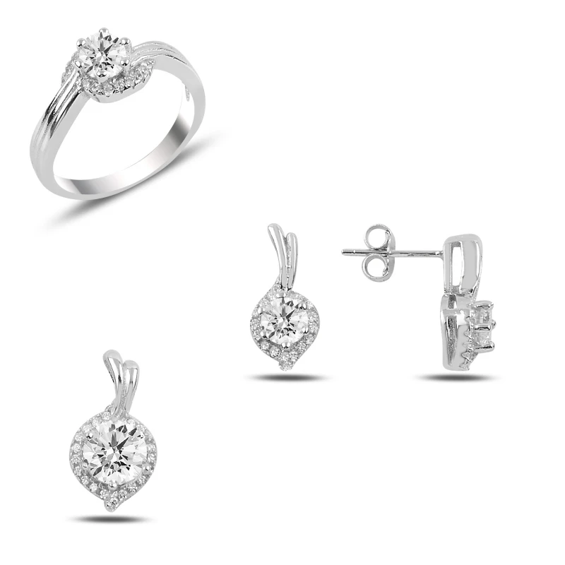 

Silverlina Silver Zircon Stone Engagement Set