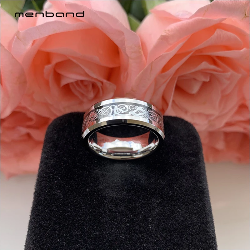 Classic Ring Black Carbide Fiber Inlay Tungsten Dragon For Men Band 8MM Comfort Fit | Украшения и аксессуары
