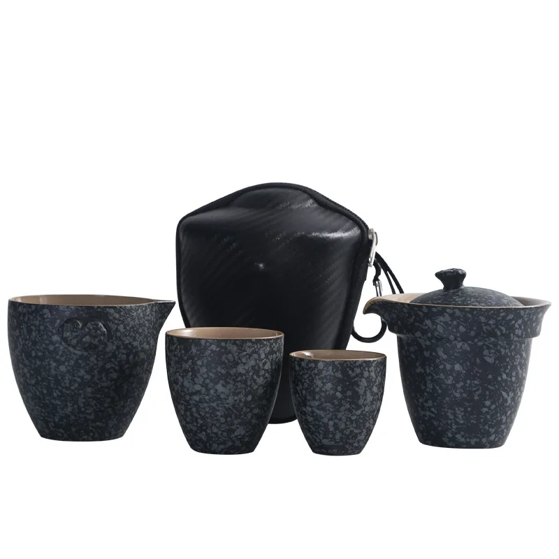 

New style black crockery ceramic teacup porcelain tea cup household chinese kung fu cup white quick kettle one pot and two cups