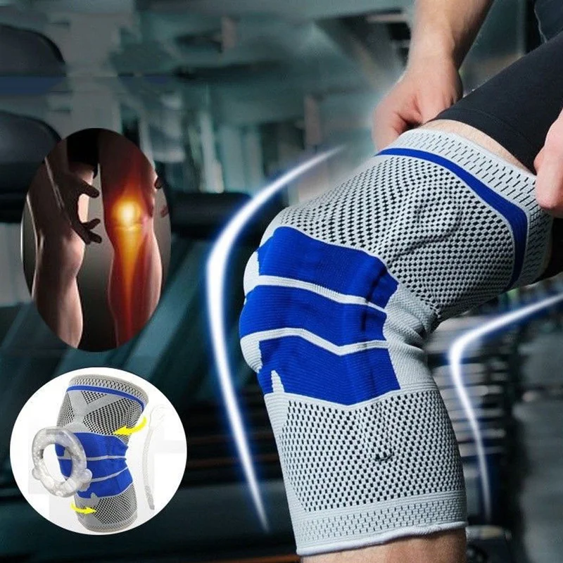 

Compression Silicone Knee Pad Spring Knee Brace Strap Medial Protector Meniscus Protection Sport Running Gym Bandage