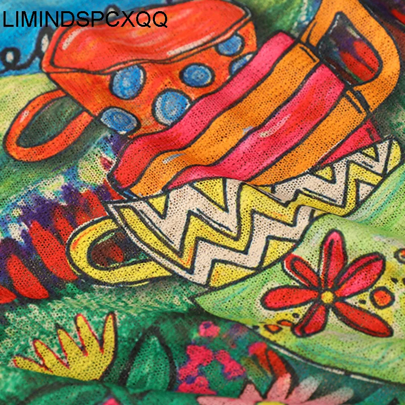 

Summer 2021 Chinese Designer Streetwear Womens Vintage Printed T-shirts Ladies Knitted Casual Tees Female Tops Big Size Hollow