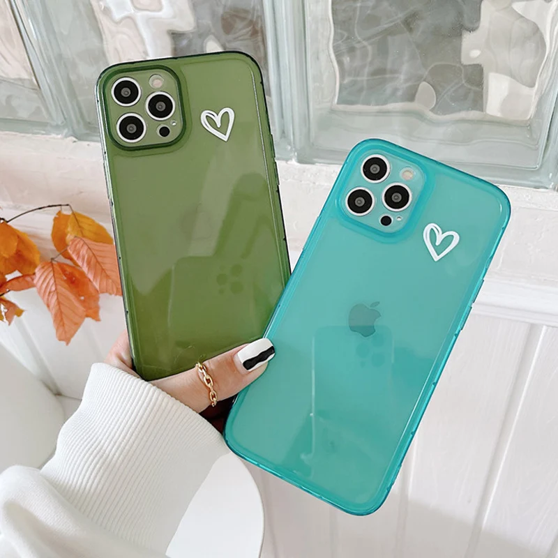 

moskado For iPhone 12 Case Love Heart Silicone Lens Protection Phone Cover For iPhone 11 Pro Max X XR XS Max 7 8 7Plus Shell
