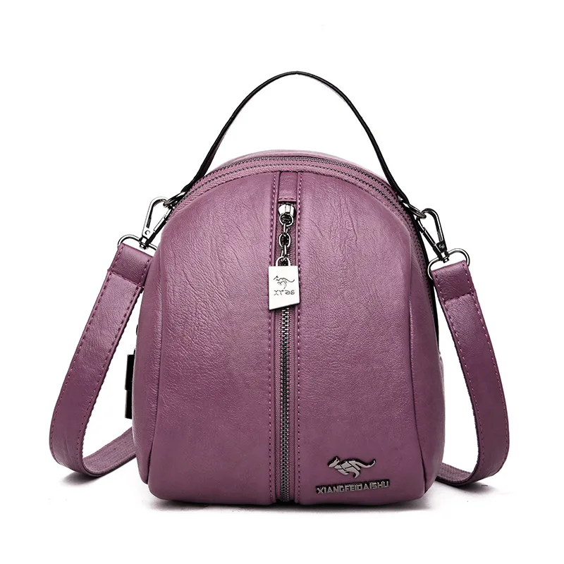 Purple Мини-рюкзак из мягкой кожи, сумки на плечо для женщин, Многофункциональный маленький рюкзак, женский элегантный дизайн, школьные рюкзаки для девочек-подростков - Цвет: Purple