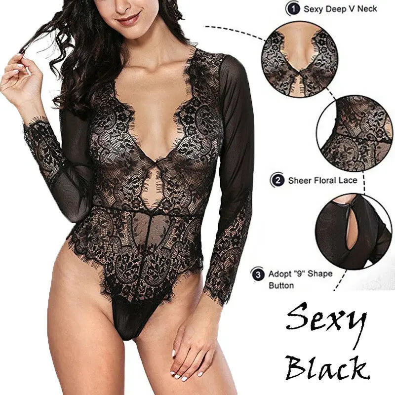 Женский кружевной Короткий комбинезон одежда для сна с длинным рукавом женское