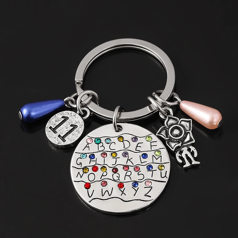 

Stranger Things Keychain Alphabet Letter Light Wall Monster 11 Number Charms Beads Metal Car Keyring Llavero Movie Jewelry