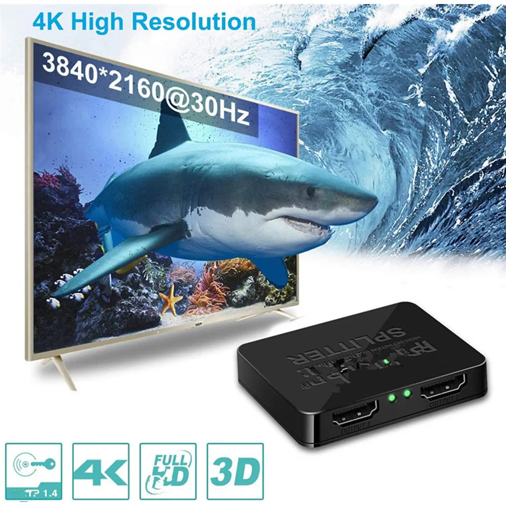4K HDMI-совместимый сплиттер Full HD 1080p переключатель 1X2 1 в 2 выход усилитель двойной