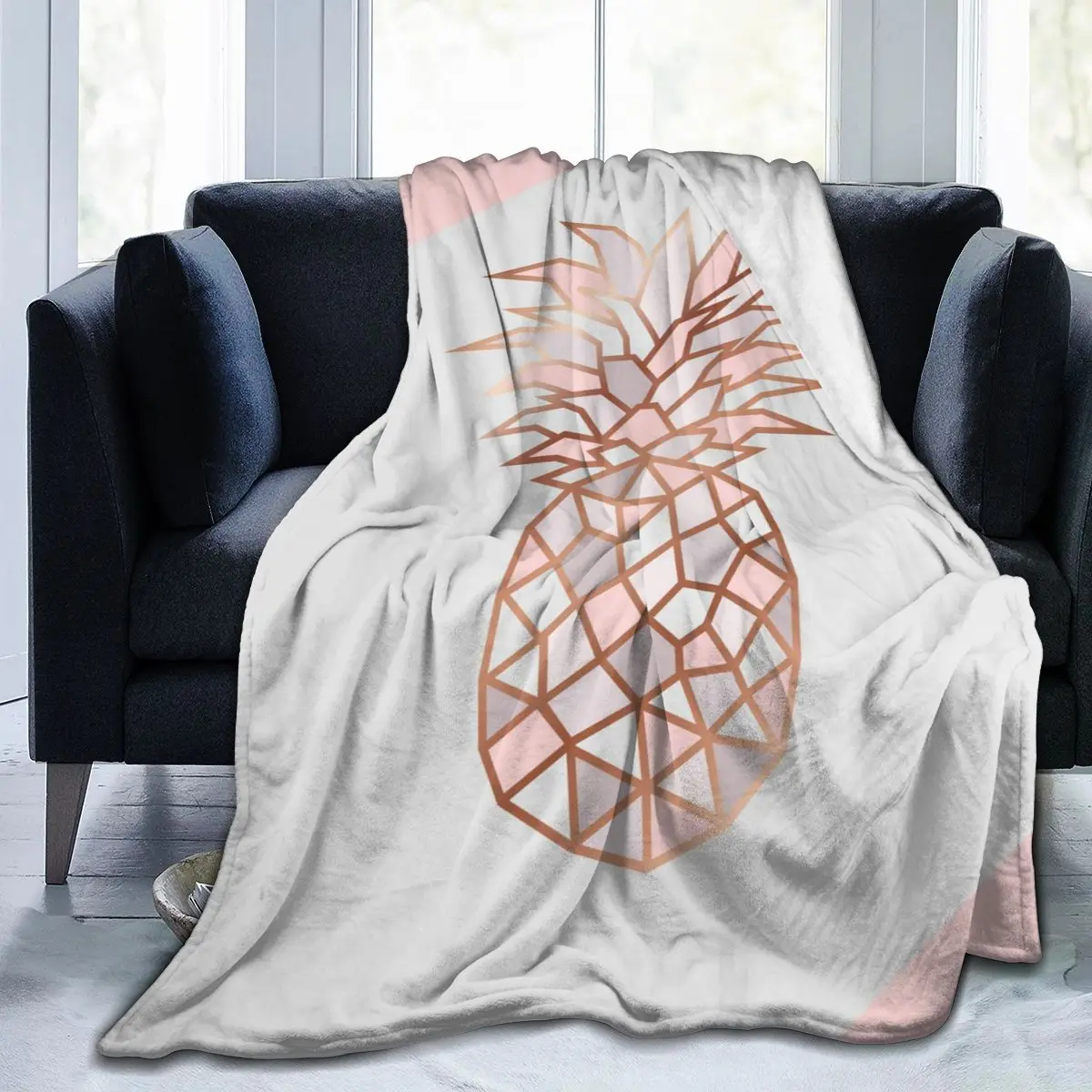 

Flannel Blanket Rose Gold Pineapple Marble Ultra-Soft Micro Fleece Blanket for Bathrobe Sofa Bed Travel Home Winter Spring Fall