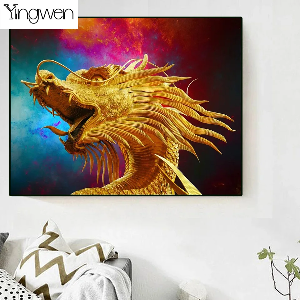 

Full Animal Square/Round Drill 5D DIY Diamond Painting Golden Dragon 3d Rhinestone Embroidery Cross Stitch 5D Home Decor Gift