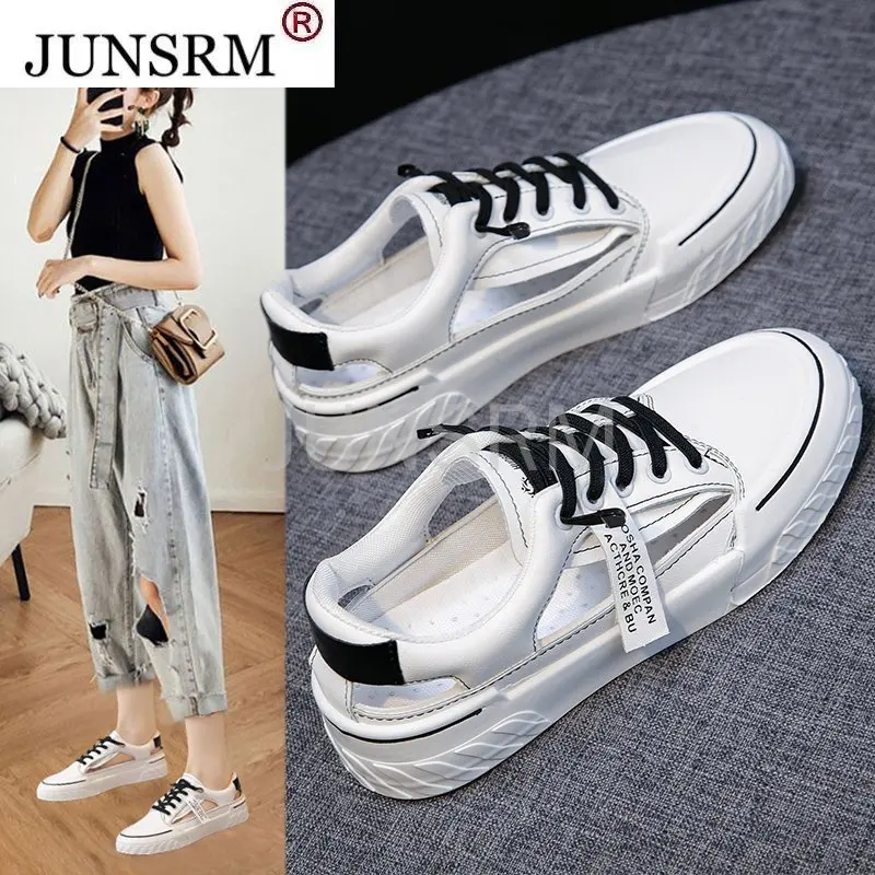 

Сандалии женские на шнуровке, универсальные спортивные босоножки на плоской подошве, толстая подошва, ажурная обувь, белые, лето 2021