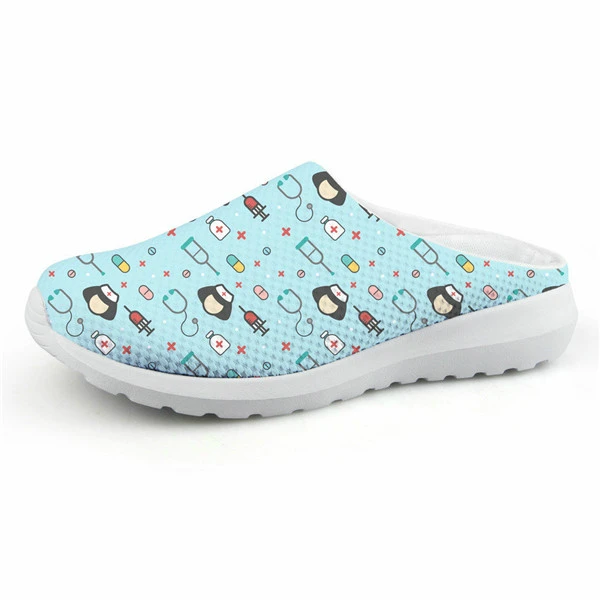 CC4065CA ELVISWORDS Cartoon Nurse Print Slippers women Cute Medical Doctor Air Mesh Sandals Summer Casual Beach Flat shoes Zapatos Mujer - Цвет: CC4065CA
