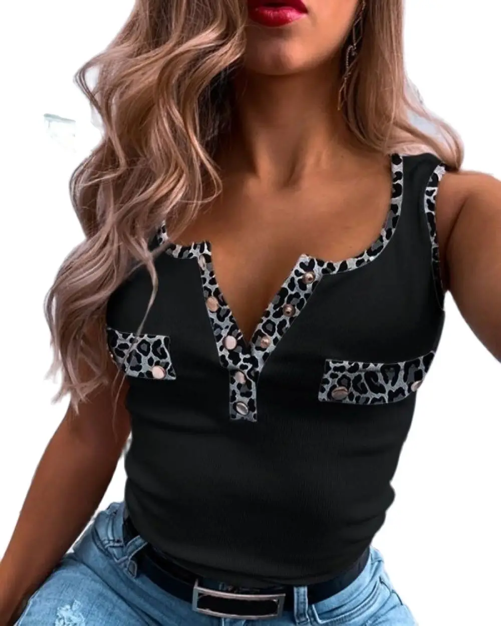 Футболка женская с V образным вырезом без рукавов Свободный Повседневный жилет