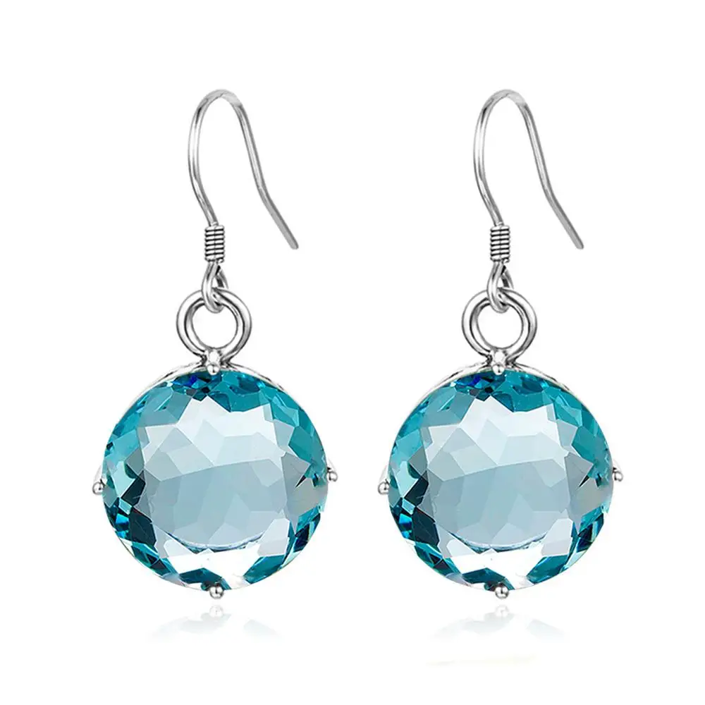 Женские серьги из серебра 100% пробы с аквамарином|Серьги-подвески| |