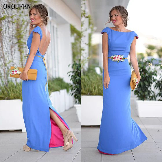 Платья для подружек невесты 2021 синее платье футляр Кепка с коротким рукавом и
