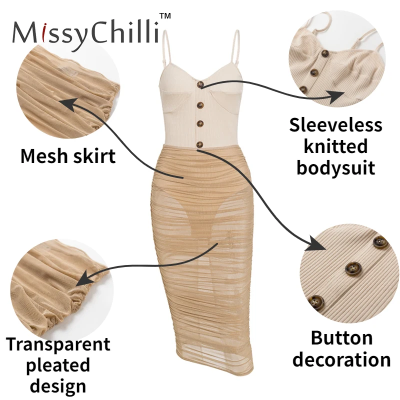 MissyChilli комплект из двух предметов прозрачное Сетчатое облегающее платье женское