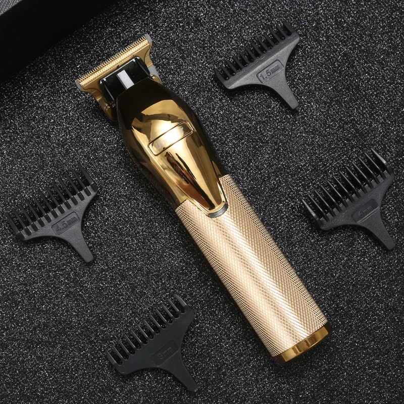 Gold Metal Barbershop Shaving T-blade Pro Outline Hair ClipperTrimmer Haircut Electric Rechargeable Barber Shaver for Men Kids |