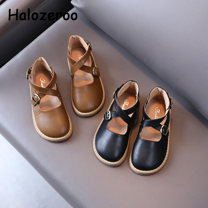 

Autumn New Baby Girls Princess Shoes Kids Cross Tied Dress Shoes Children Black Brand Flats Dance Fashion Shoes Soft Mary Jane