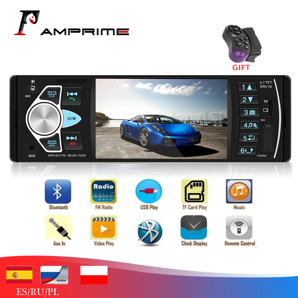 Автомагнитола AMPrime 4022D 1 din 4 дюйма Bluetooth камера заднего вида Usb Aux|Автомагнитолы| |