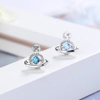 kofsac new 925 sterling silver earrings for girl sweet cute crystal blue zircon planet ear studs jewelry women party accessories
