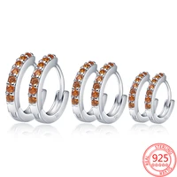 100 real 925 sterling silver orange zircon circle earring for women 3 sizes making jewelry gift wedding party engagement hye026