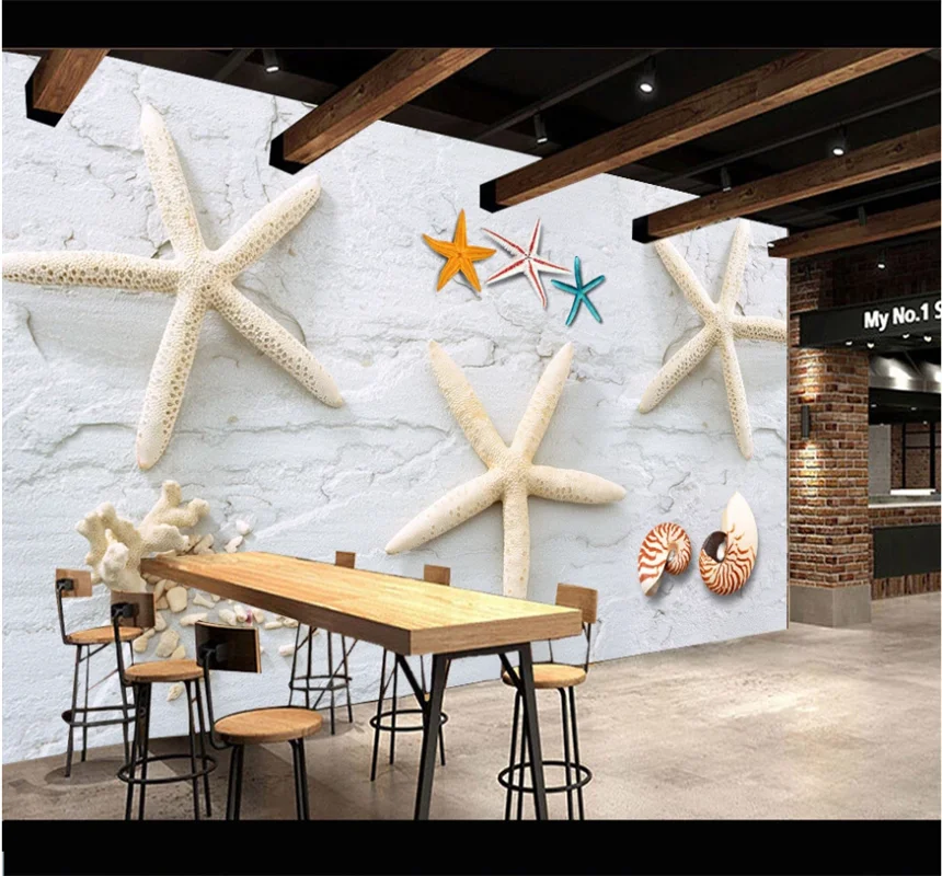 

Milofi Mediterranean starfish shell background wall painting custom wallpaper 8D waterproof wall cloth