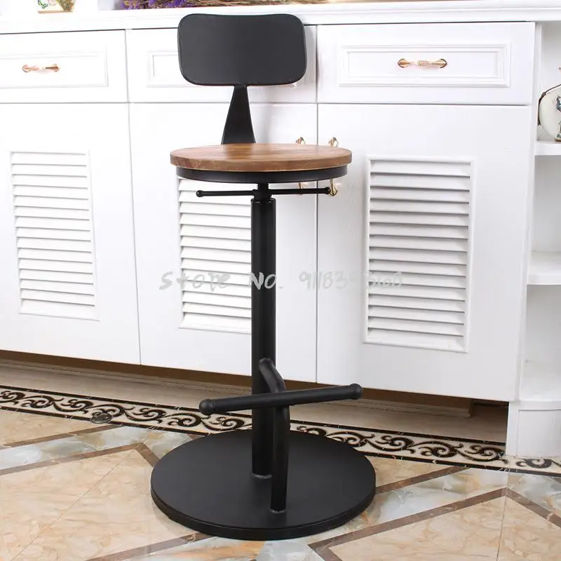 Iron Back Bar Chair 360 Degree Rotation Lift Solid Wood High Stool Family Front Desk | Мебель