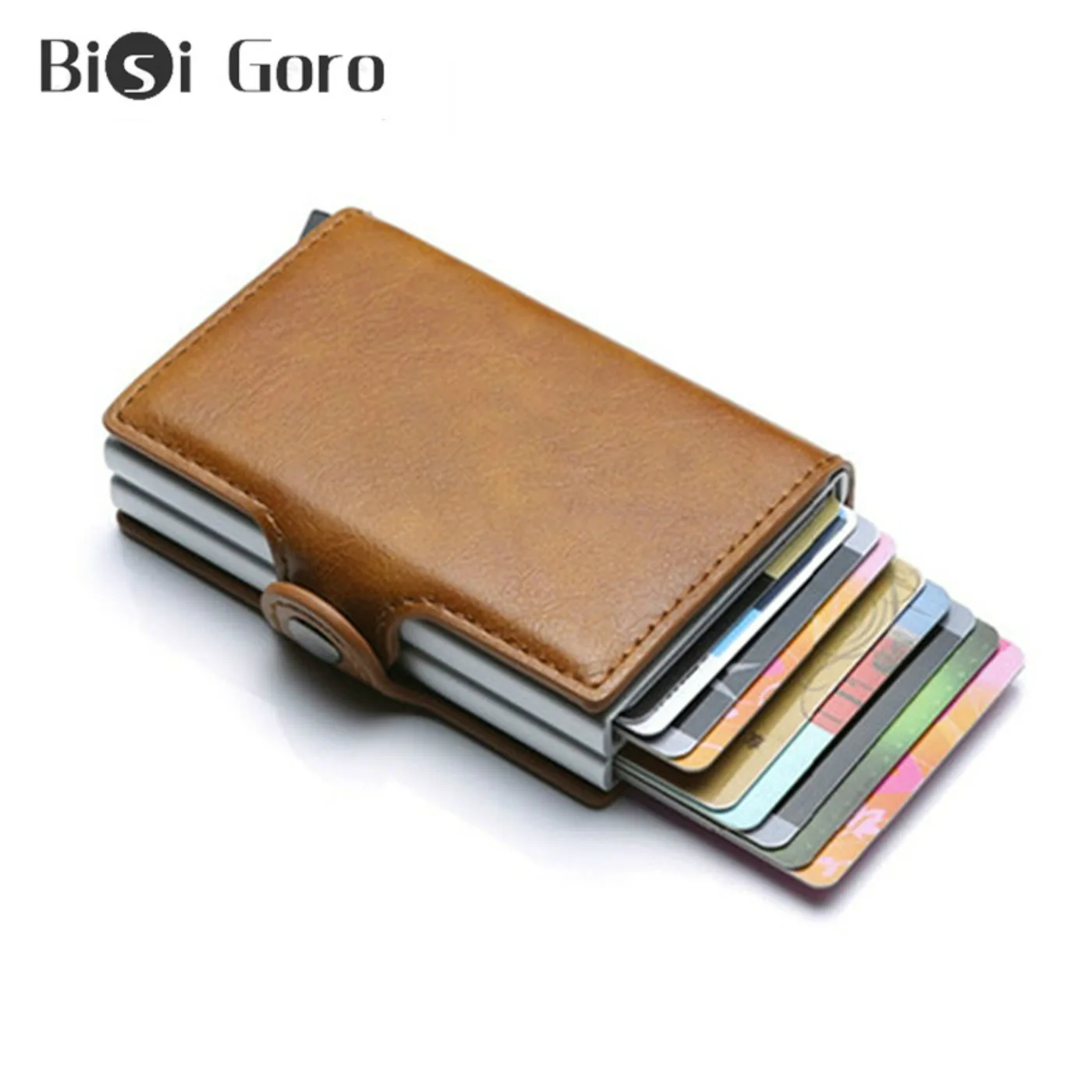 

BISI GORO 2021 Anti-theft Men Wallet Business Card Wallet Unisex Metal Aluminium Double Box Blocking RFID Wallet Travel Purse