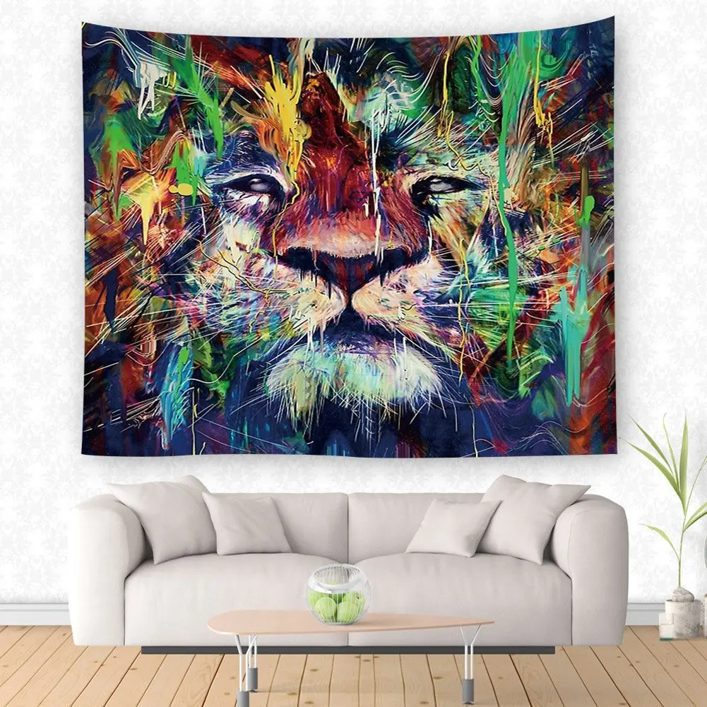

Animal Mandala Uniquen Tapestry Indian Decor Color Painting Lion
