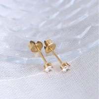 yaonuan simplicity titanium steel gold plated stud earrings for women inlaid with sparkling six claw zircon fashion jewelry gift
