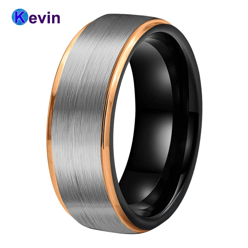Обручальное кольцо черного и золотого цвета двухцветное вольфрамовое с