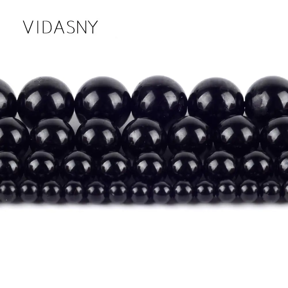 Круглые бусины-разделители из черного турмалина 4-10 мм для изготовления