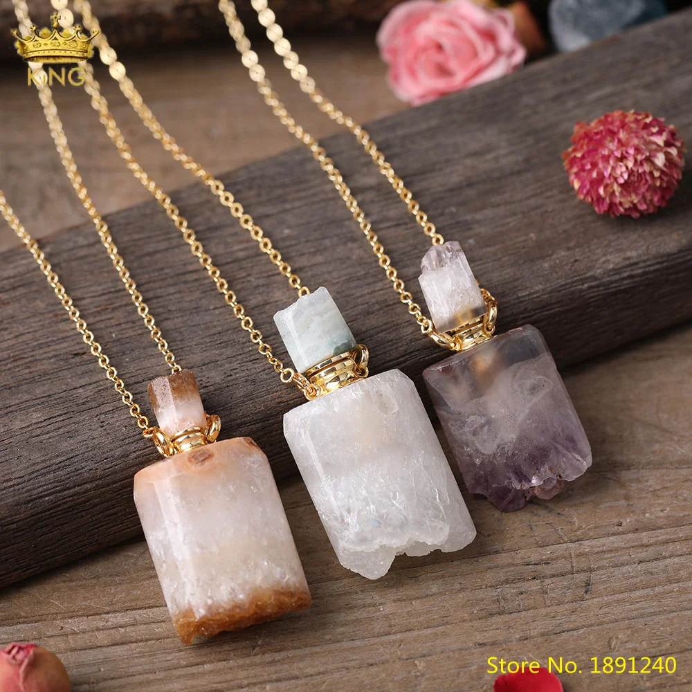 

Fashion Women Natural White Agates Stone Citrines Amethysts Quartz Healing Perfume Bottles Pendant Necklace Jewelry Gift