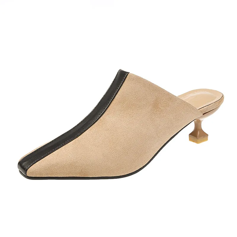 woman mules footwear transparet heel Square Toe soft Strange Style Med Crystal leather black couple warm Sweet