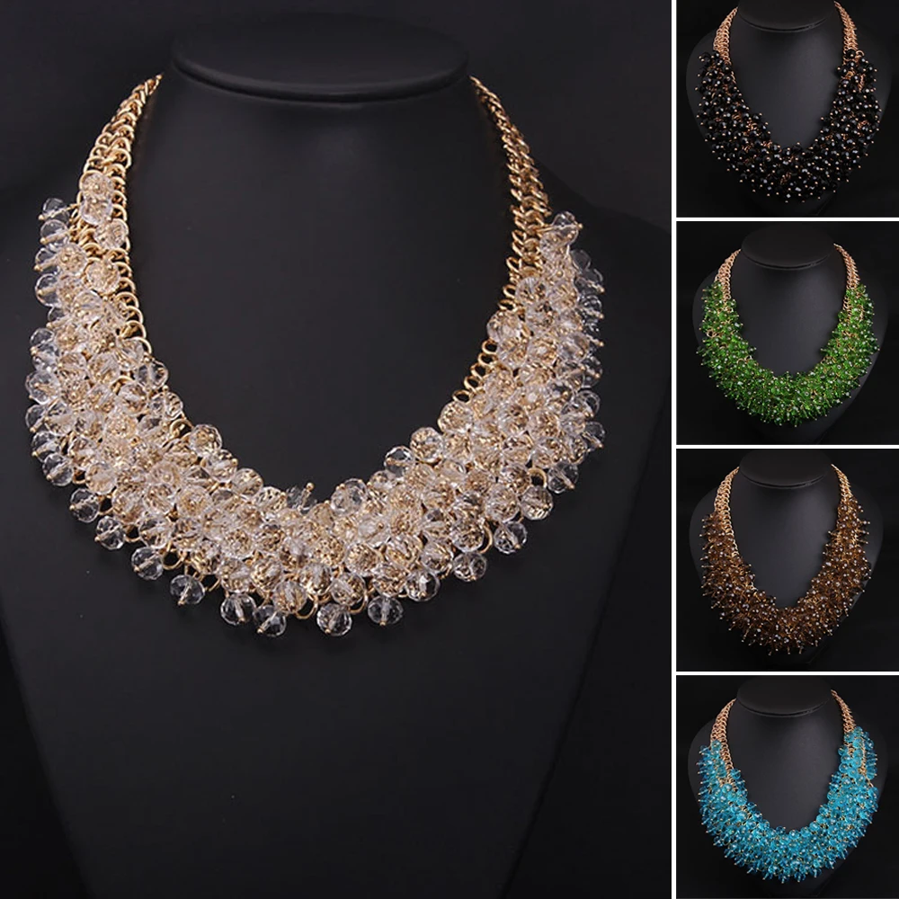 

Charm Rhinestone Necklaces Women Fashion Crystal Jewelry Choker Statement Bib Collar Necklace Boho Glass Indian Ethnic Wedding