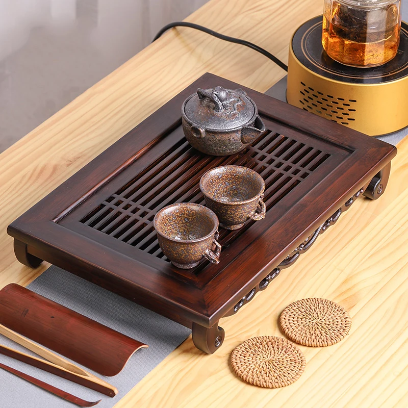 Bandeja de té de bambú, cajón para el hogar, bandeja de almacenamiento de agua, juego de té de bambú, mesa de té de bambú, rectángulo pequeño, estilo japonés Simple