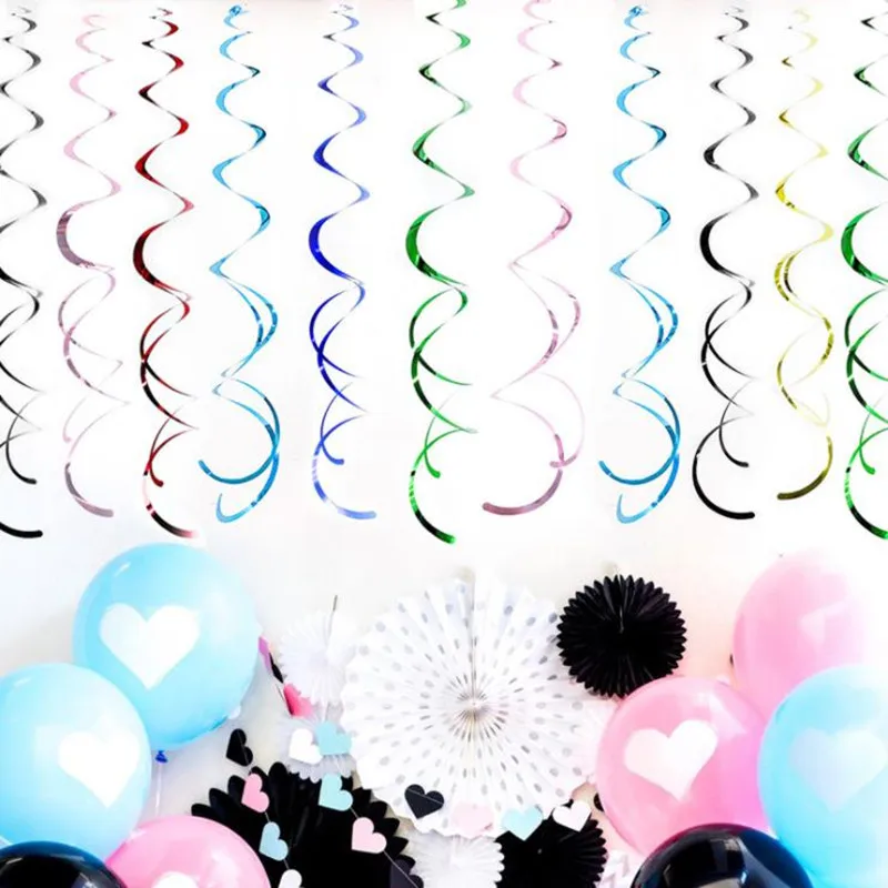 

1 Pack Of 6 Spiral Ornaments Pvc Gold And Silver Garland Wedding Birthday Festival School Anniversary Decoration Party Supplies