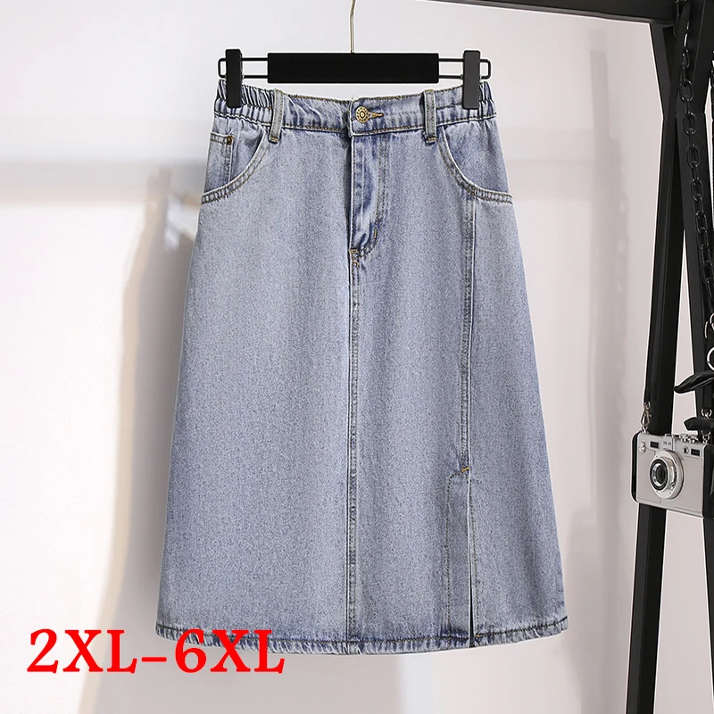 

Women Clothing Half-length A-line Denim Skirt Plus Size Summer Vintage Elegant Women Office Lady Straight Jean Skirt