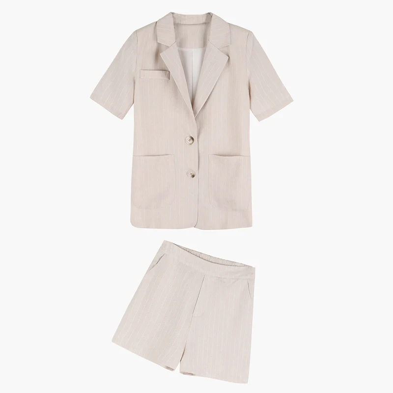 Женский брючный костюм Mozuleva из хлопка и льна в полоску однобортный пиджак с