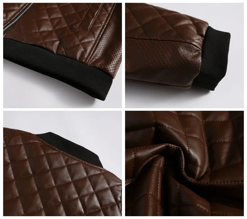 

Jacket Spring 2021 Men New Casual PU Coat Mens Diamond Lattice Fashion Leather Jackets and Coats