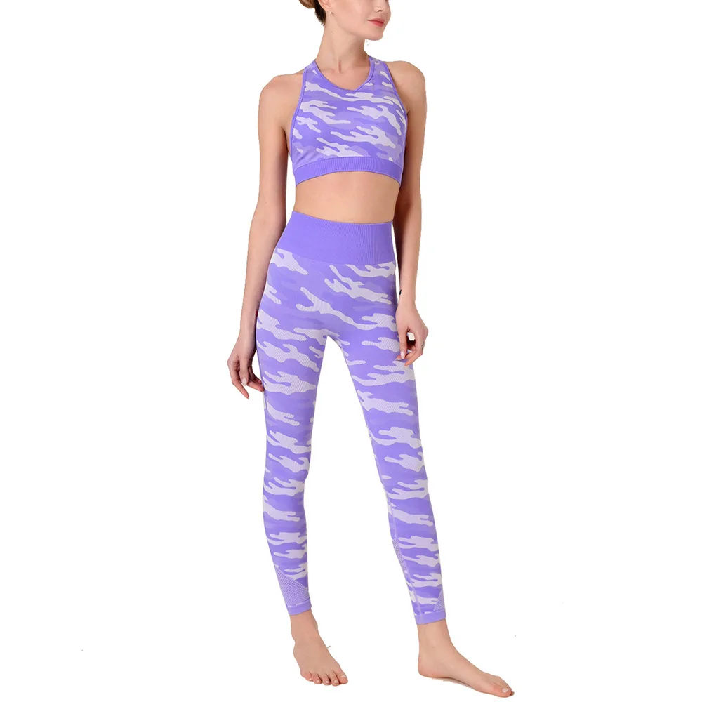 2 шт. Камуфляжный комплект для йоги спортивная одежда женщин тренажерного зала и