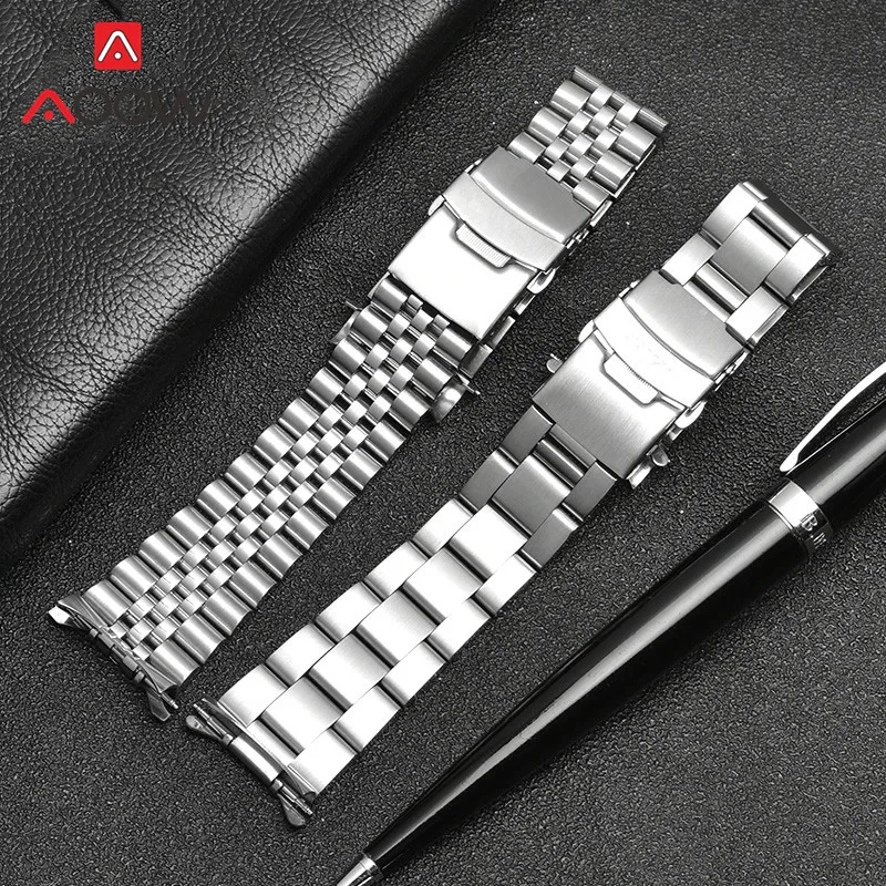 Ремешок из нержавеющей стали с изогнутым концом для Seiko однотонный сменный