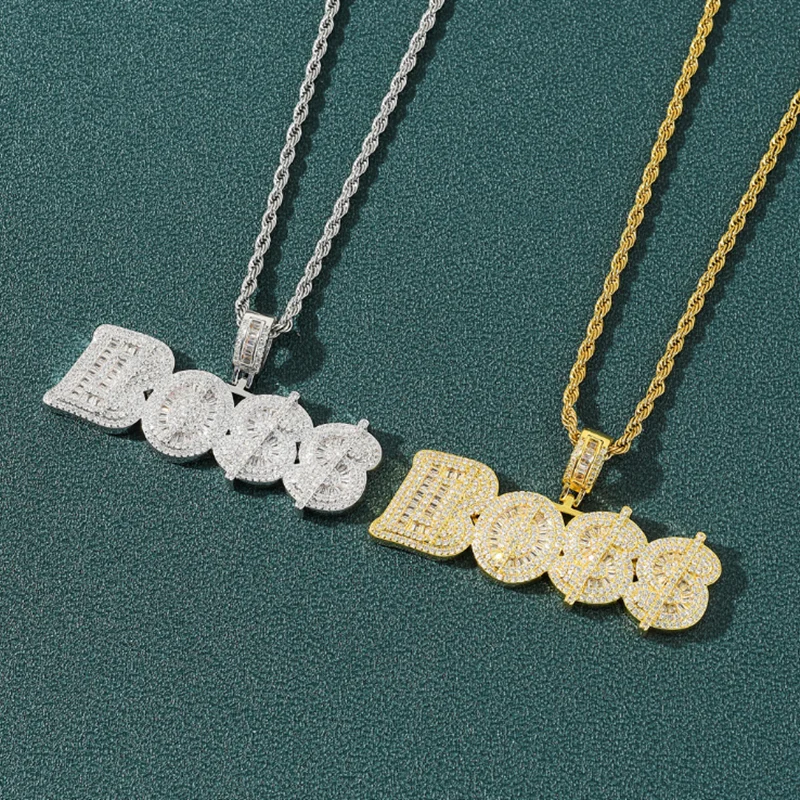 

Hip Hop Rhinestone Men Necklace Cubic Zircon Pendant Rock Chain Luxury Jewelry