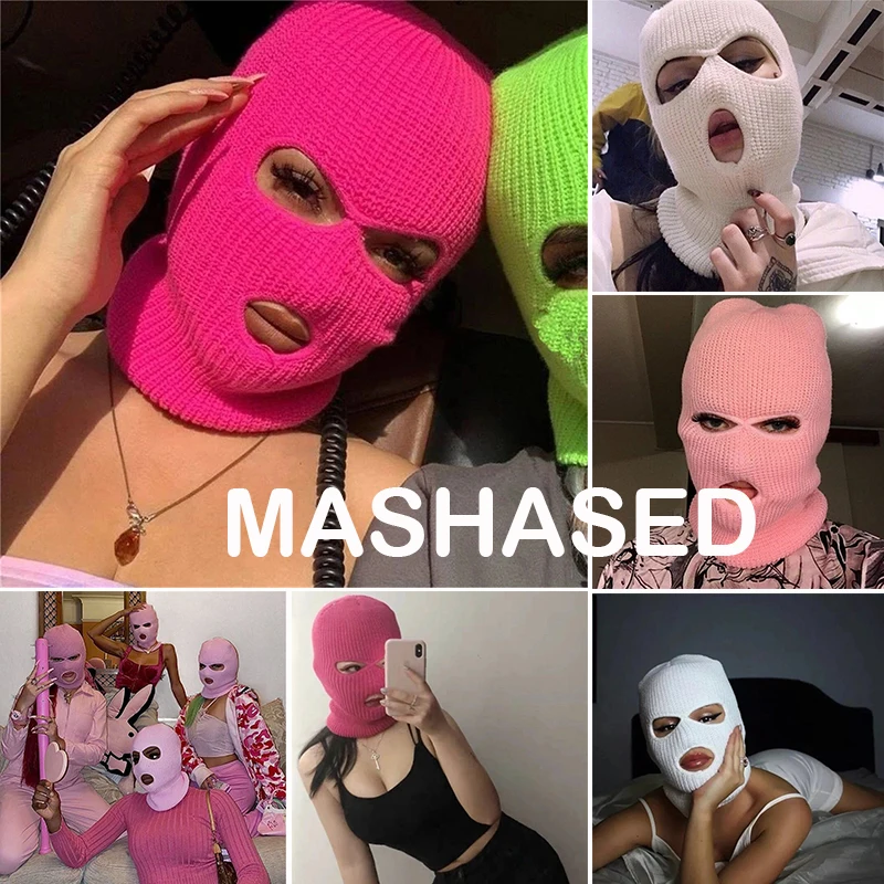 

New Full Face Cover Mask Bonnet Three 3 /2Hole Balaclava Knit Hat Army Tactical CS Winter Ski Cycling Beanie Cap Warm Face Masks