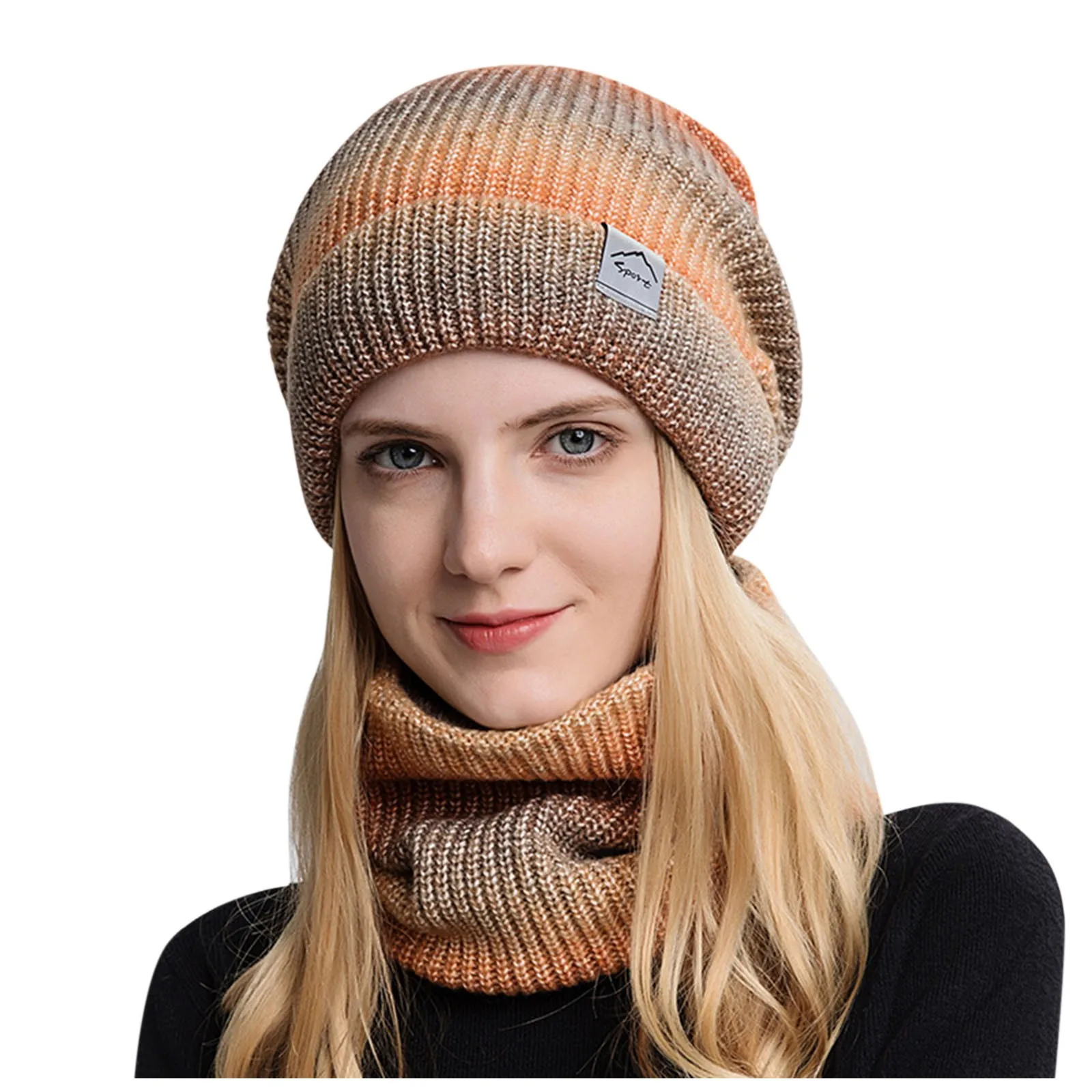 

Hot Winter Stripe Knitted Hat Scarf Set Women Earmuffs Add Flocking Thermal Cycling Warm Wool Collar Scarfs Foulard Шарф Женский