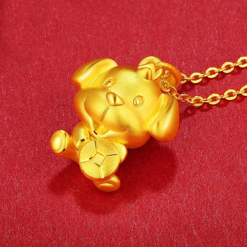 

24K YELLOW GOLD PENDANT PURE 999 3D YELLOW GOLD COIN DOG NECKLACE PENDANT P6231