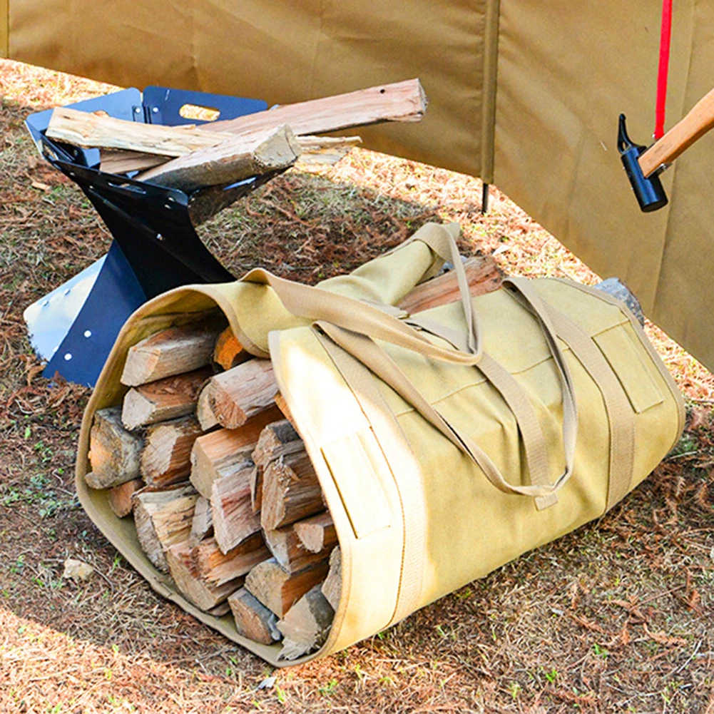

Log Carrier Tote Bag Waxed Canvas Moistureproof Firewood Carrying Holder with Handles Rack Storage Bag for Camping Outdoor